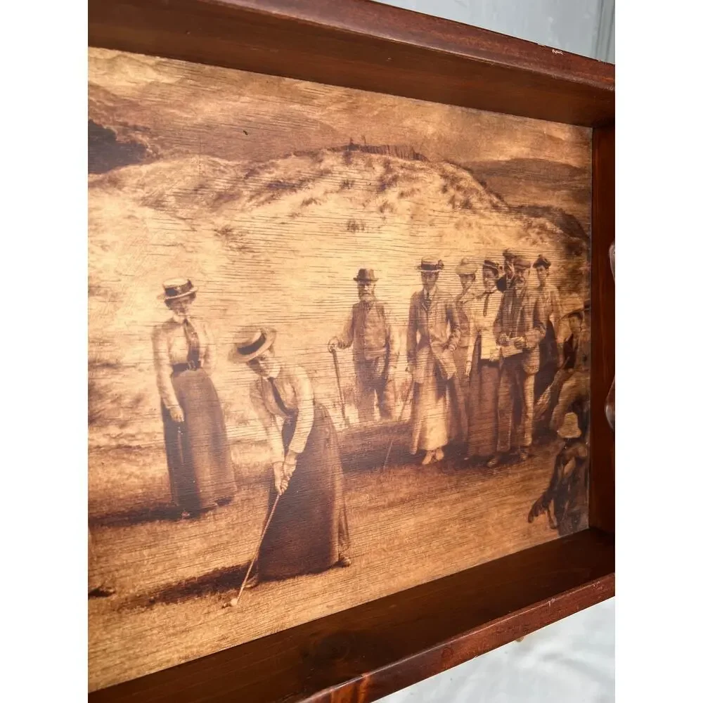 Vintage Wooden Tray Golf Scene Vintage Golf Playing Scene Rustic Traditional